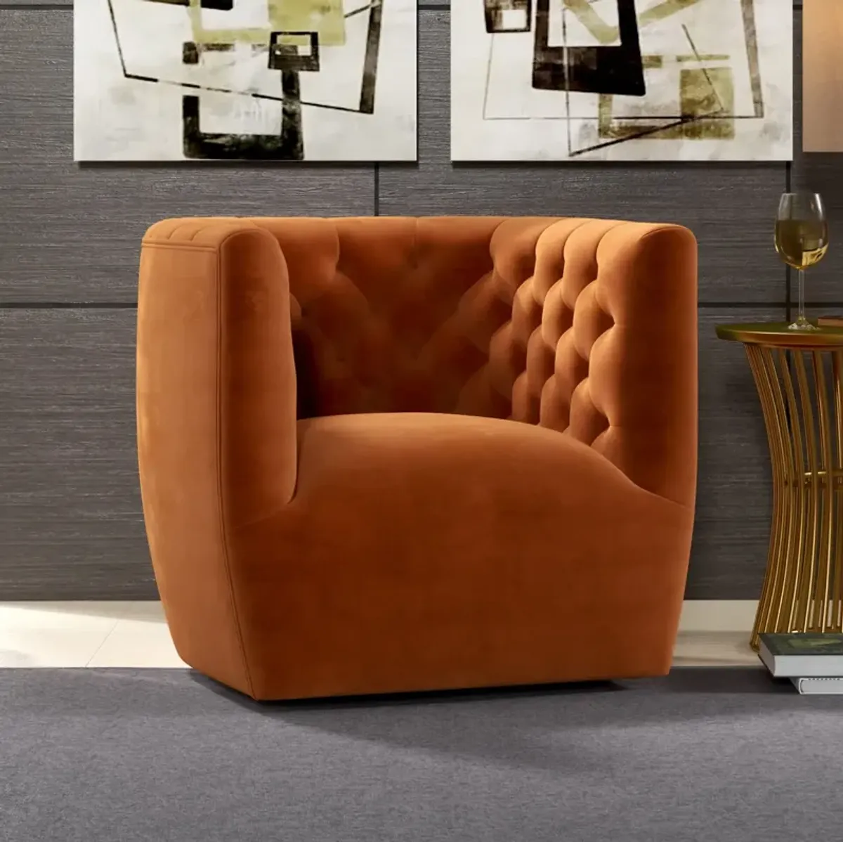 Lotte Burnt Orange Velvet Swivel Chair