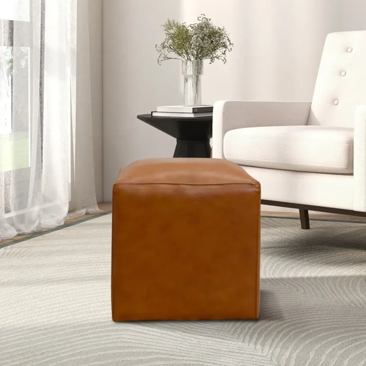 Sislo Tan Leather Ottoman
