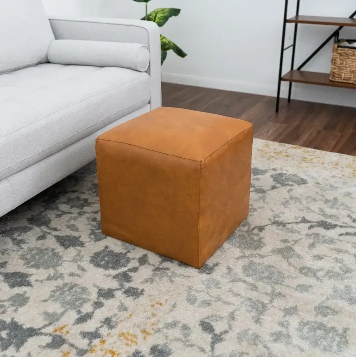 Sislo Tan Leather Ottoman