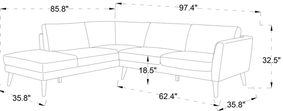 Bexley Grey Sectional Sofa Left Facing Chaise