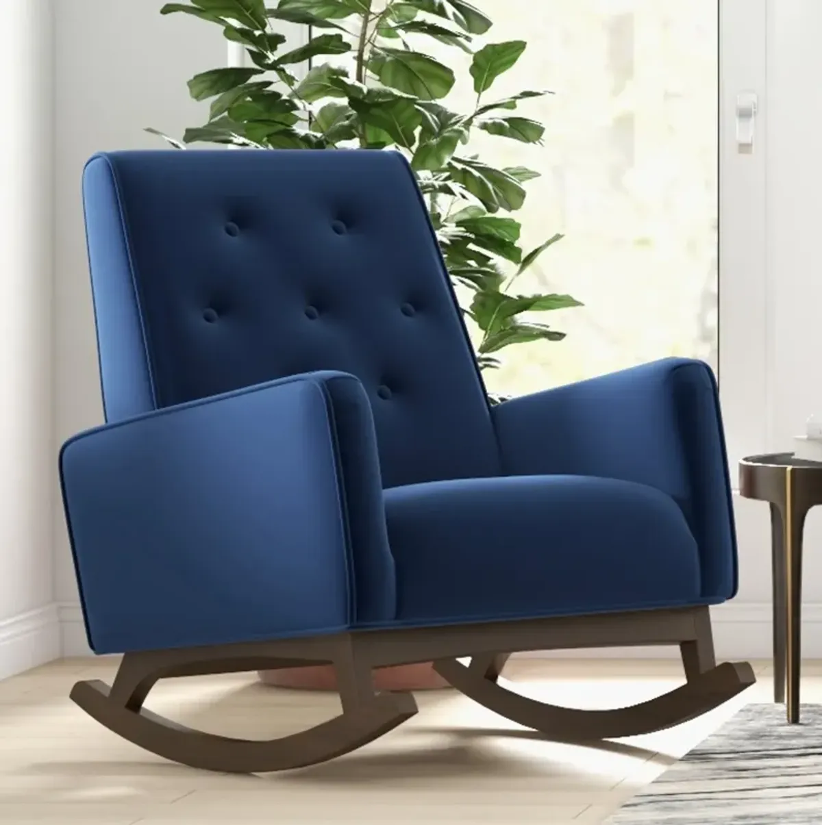 Windsor Dark Blue Velvet Fabric Rocking Chair