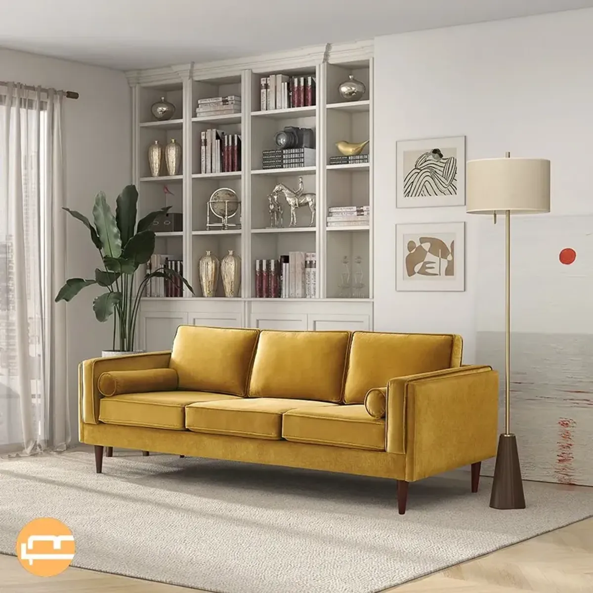 Fordham Yellow Velvet Sofa