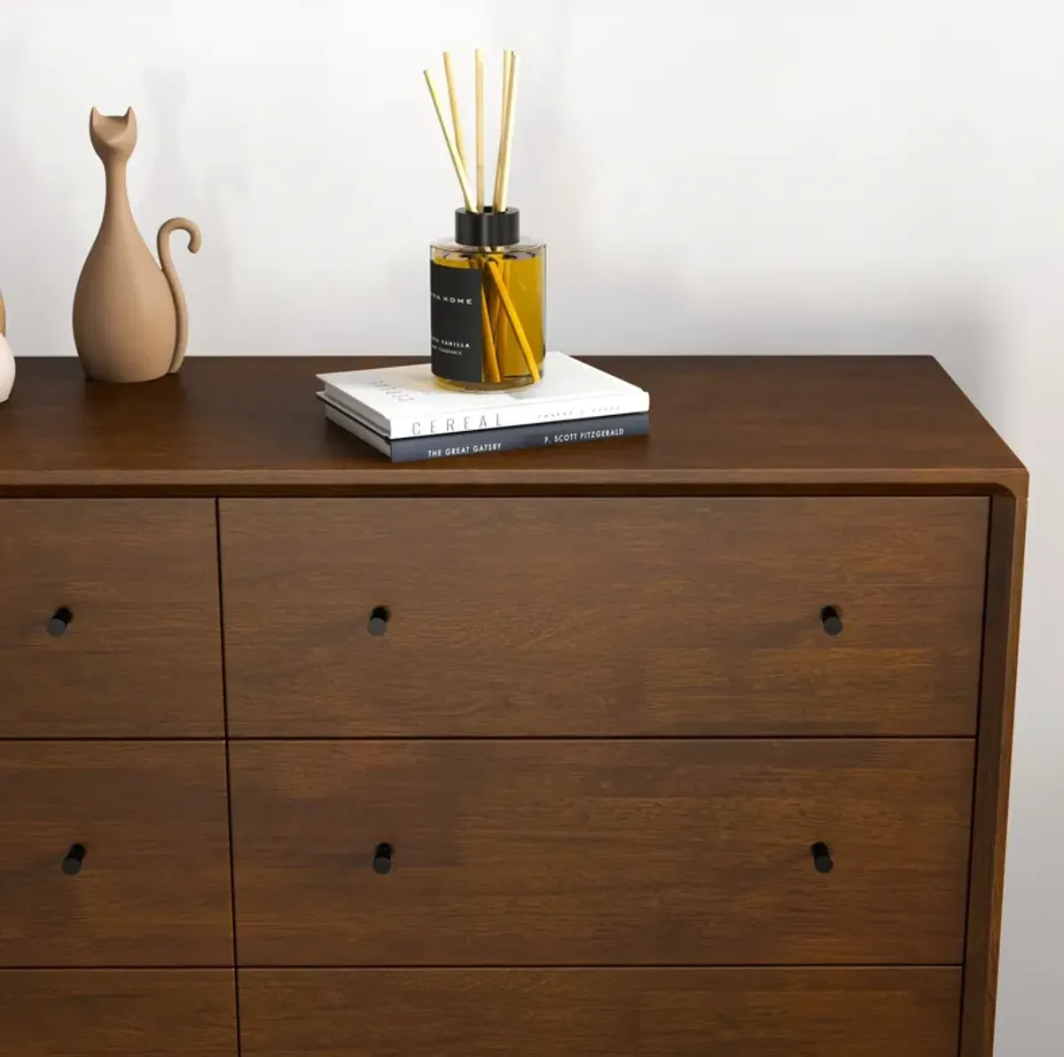 Noak Mid Century Modern Dresser 6 Drawer Walnut