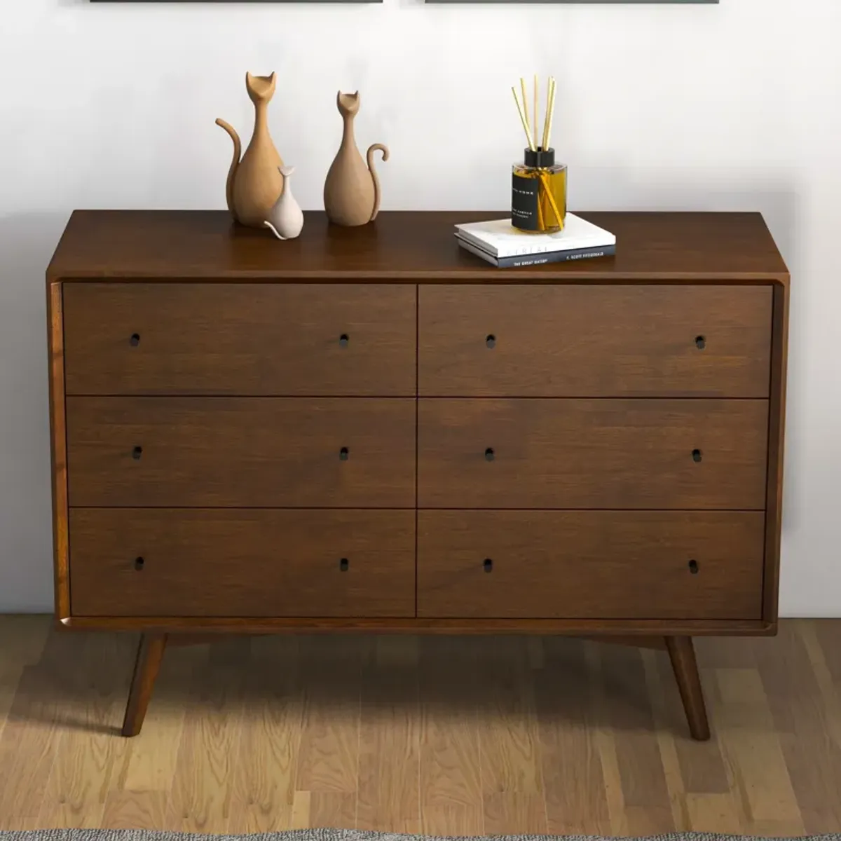 Noak Mid Century Modern Dresser 6 Drawer Walnut