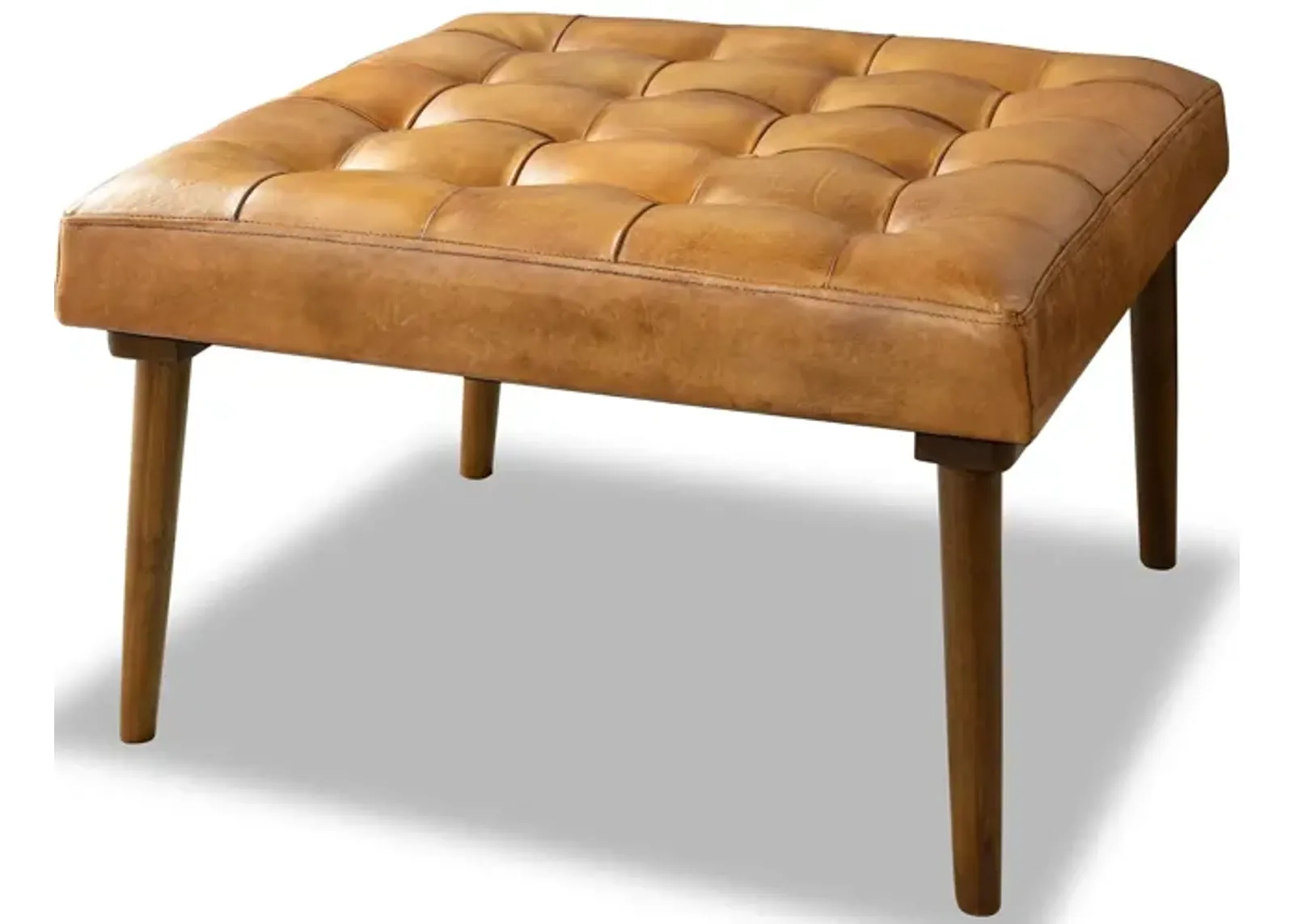 Katy Antique Tan Leather Ottoman w/o Buttons