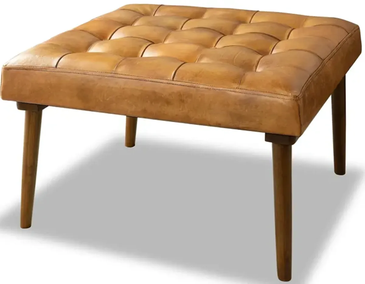 Katy Antique Tan Leather Ottoman w/o Buttons