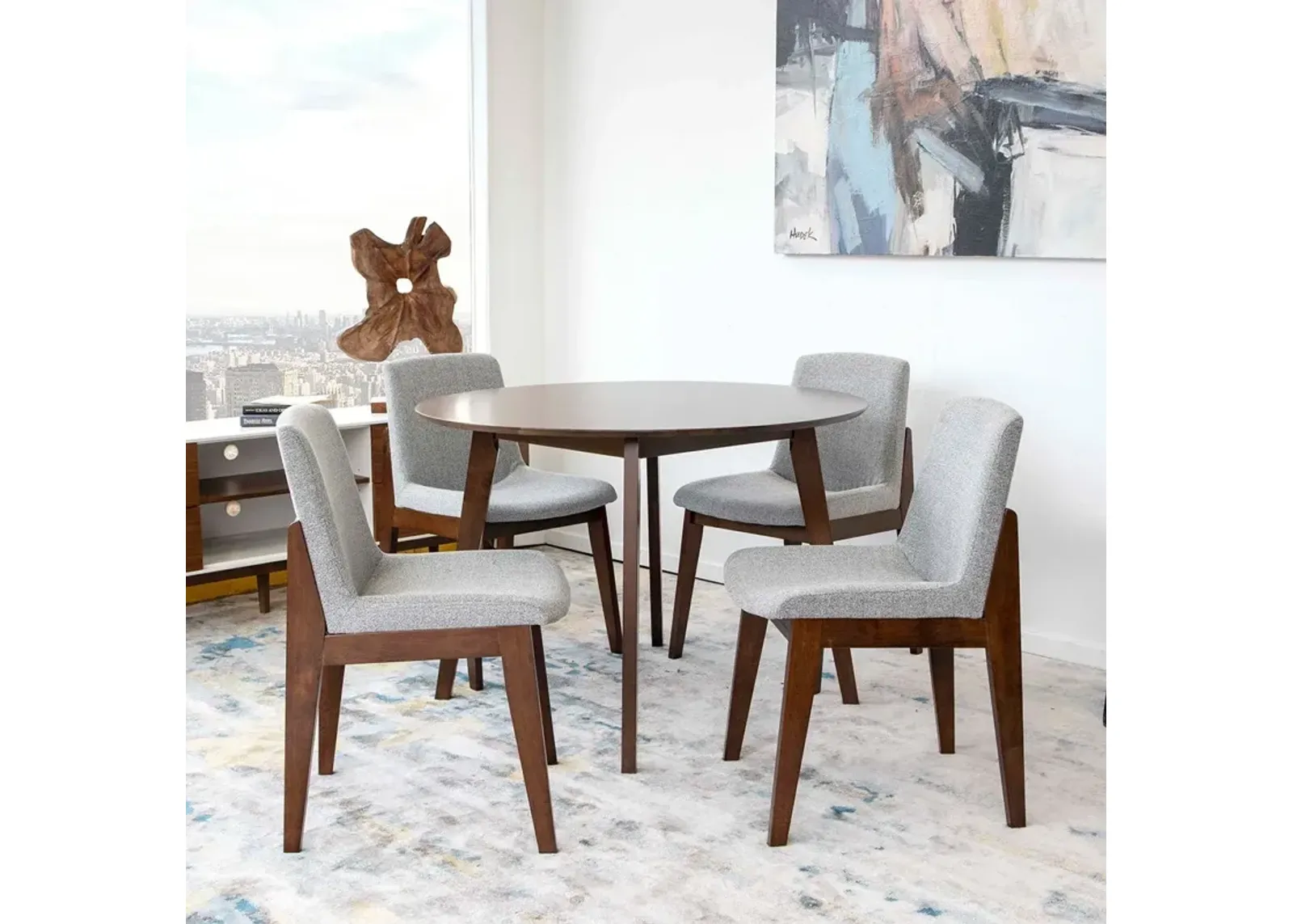 Aliana Dining Set with 4 Ohio Light Gray Chairs (Walnut)