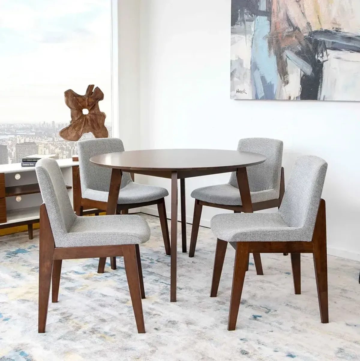 Aliana Dining Set with 4 Ohio Light Gray Chairs (Walnut)