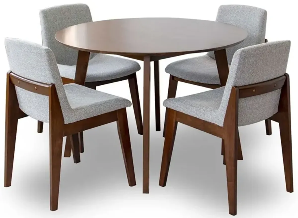 Aliana Dining Set with 4 Ohio Light Gray Chairs (Walnut)