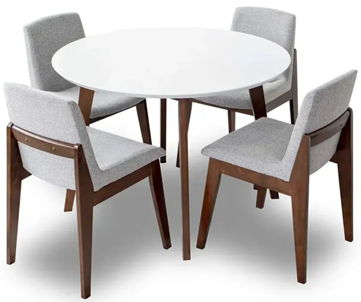 Aliana Dining set with 4 Ohio Light Gray Chairs (White)