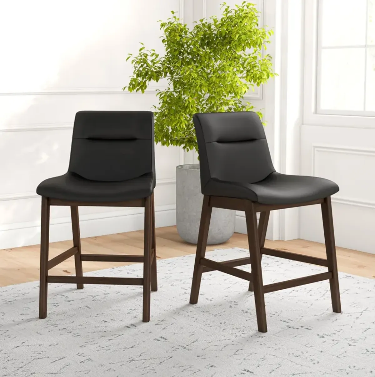 Danilo Black Leather Counter Stool Set of 2