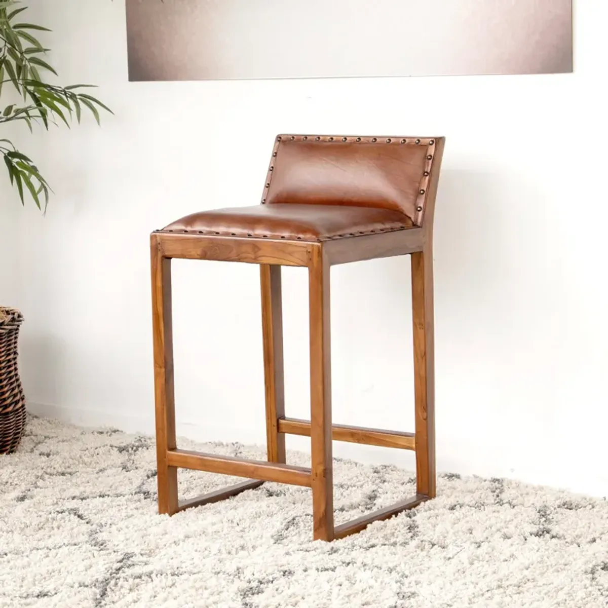 Ataya Genuine Leather Counter Stool (Tan)