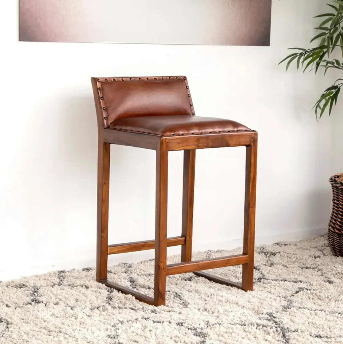 Ataya Genuine Leather Counter Stool (Tan)