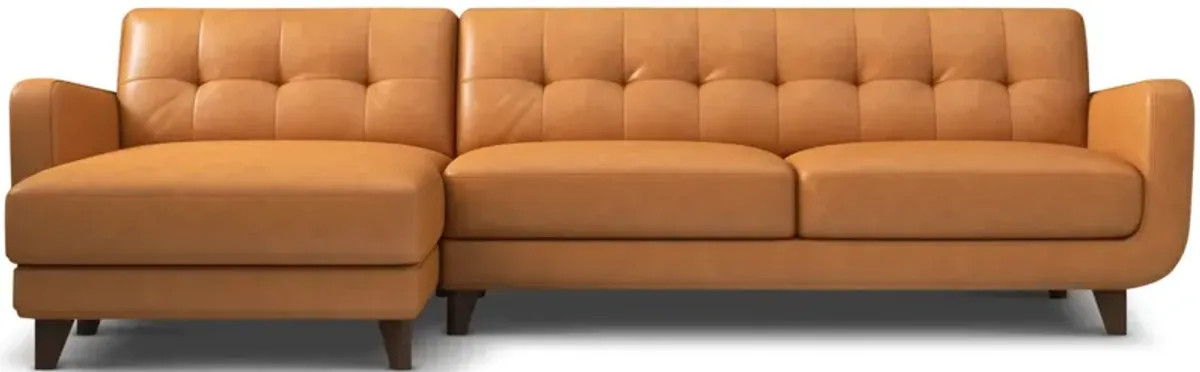 Cassie Tan Leather Sectional Sofa Left Facing Chaise