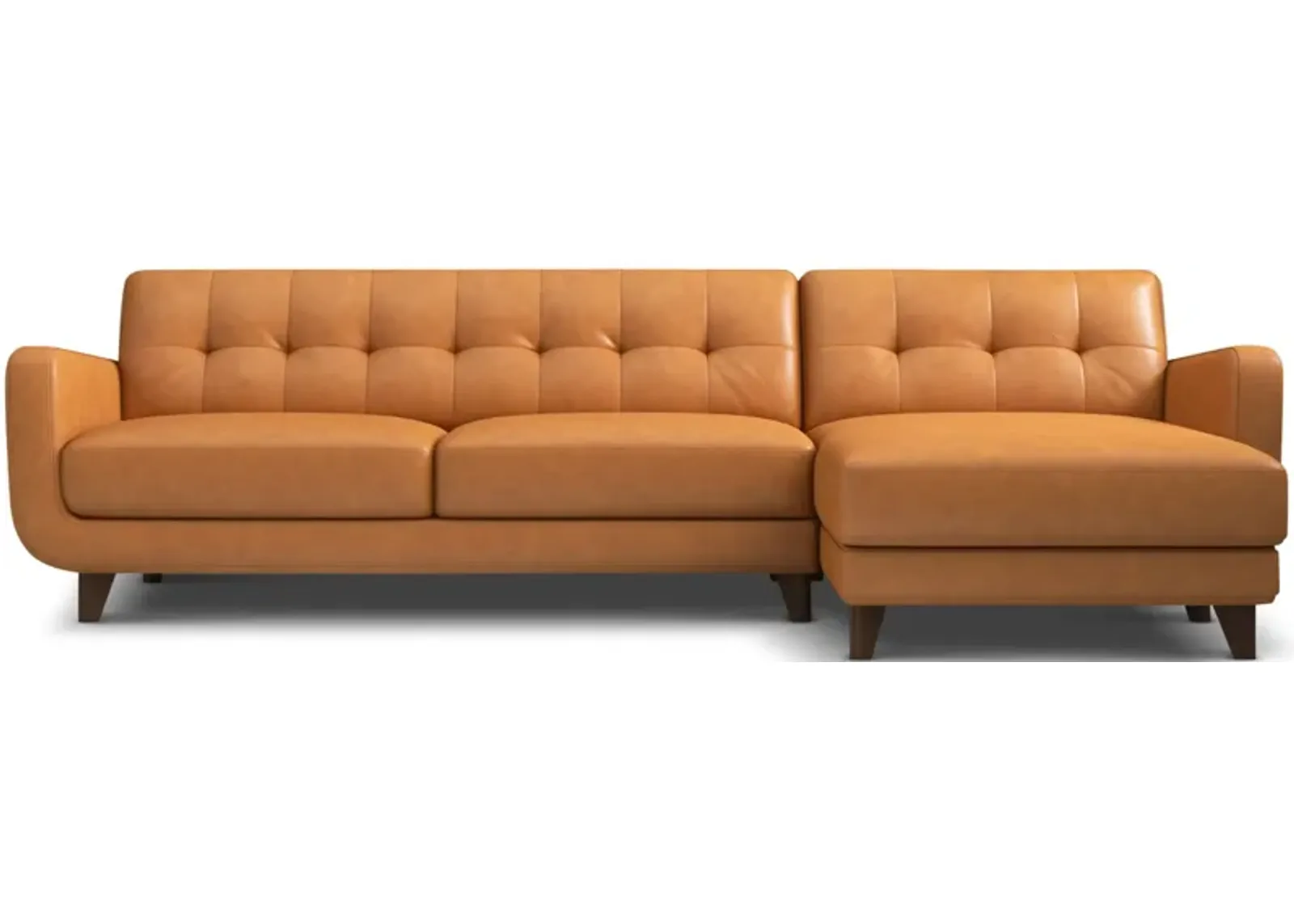 Cassie Tan Leather Sectional Sofa Right Facing Chaise