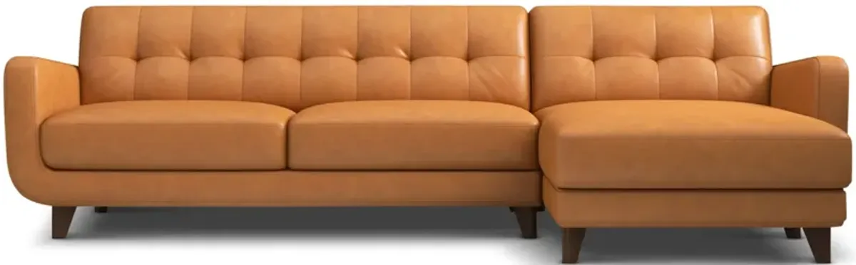 Cassie Tan Leather Sectional Sofa Right Facing Chaise