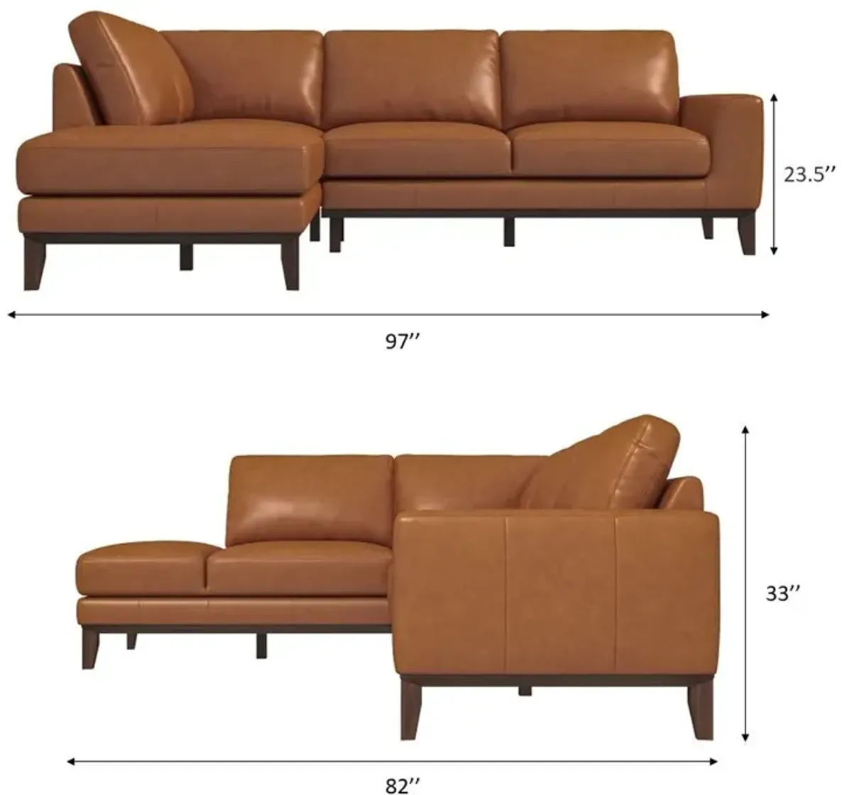 Mayfair Tan Leather Right Sectional Sofa