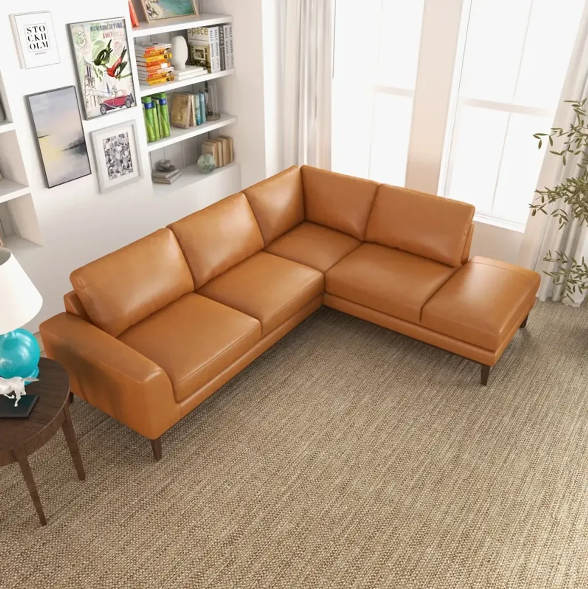 Mayfair Tan Leather Right Sectional Sofa