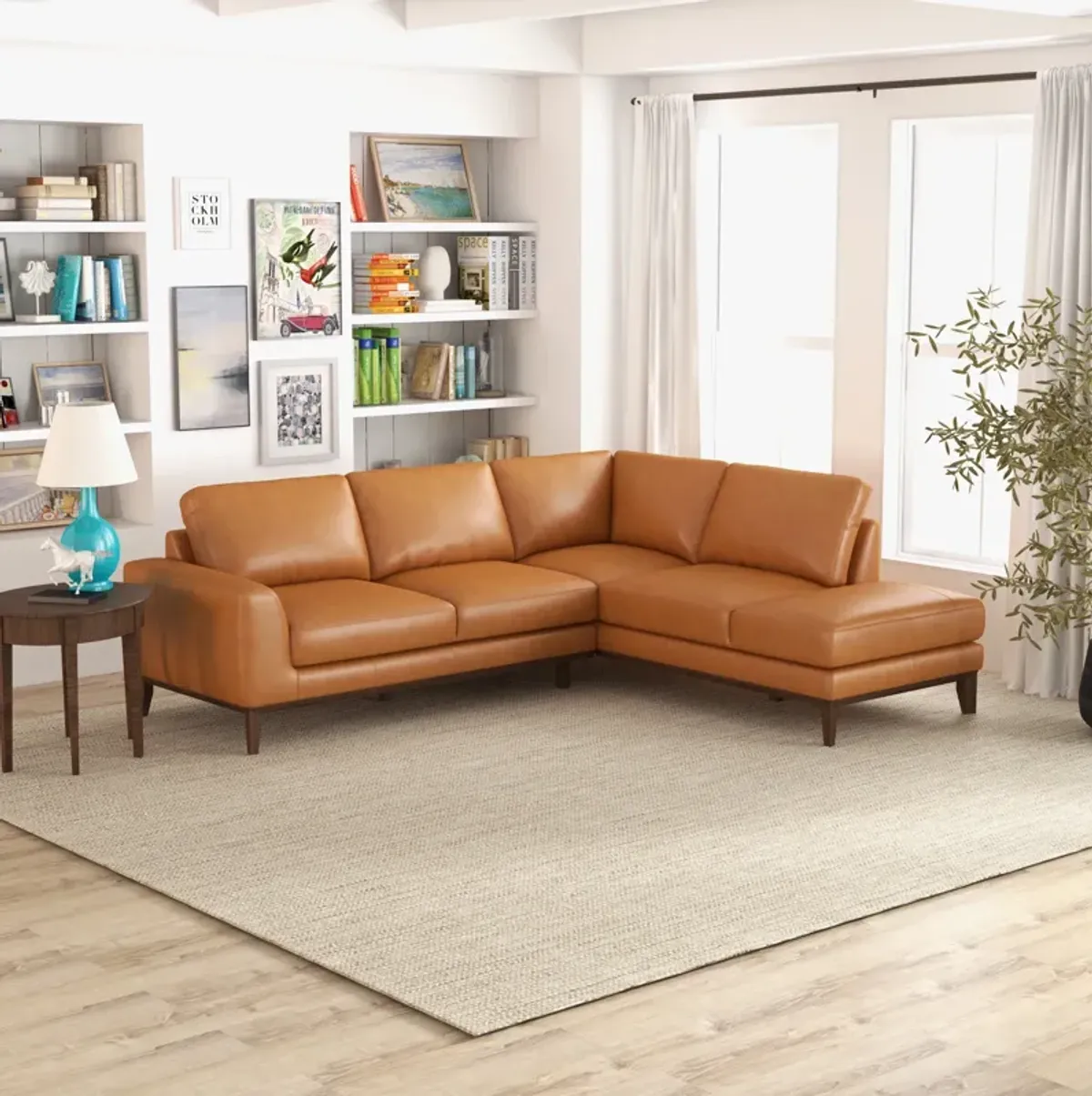 Mayfair Tan Leather Right Sectional Sofa