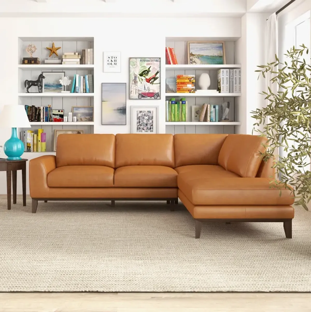 Mayfair Tan Leather Right Sectional Sofa