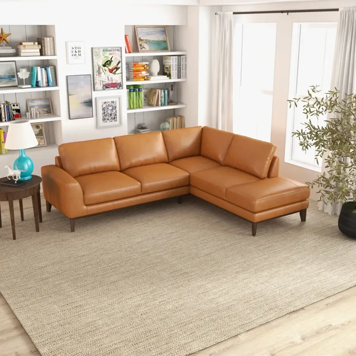 Mayfair Tan Leather Right Sectional Sofa