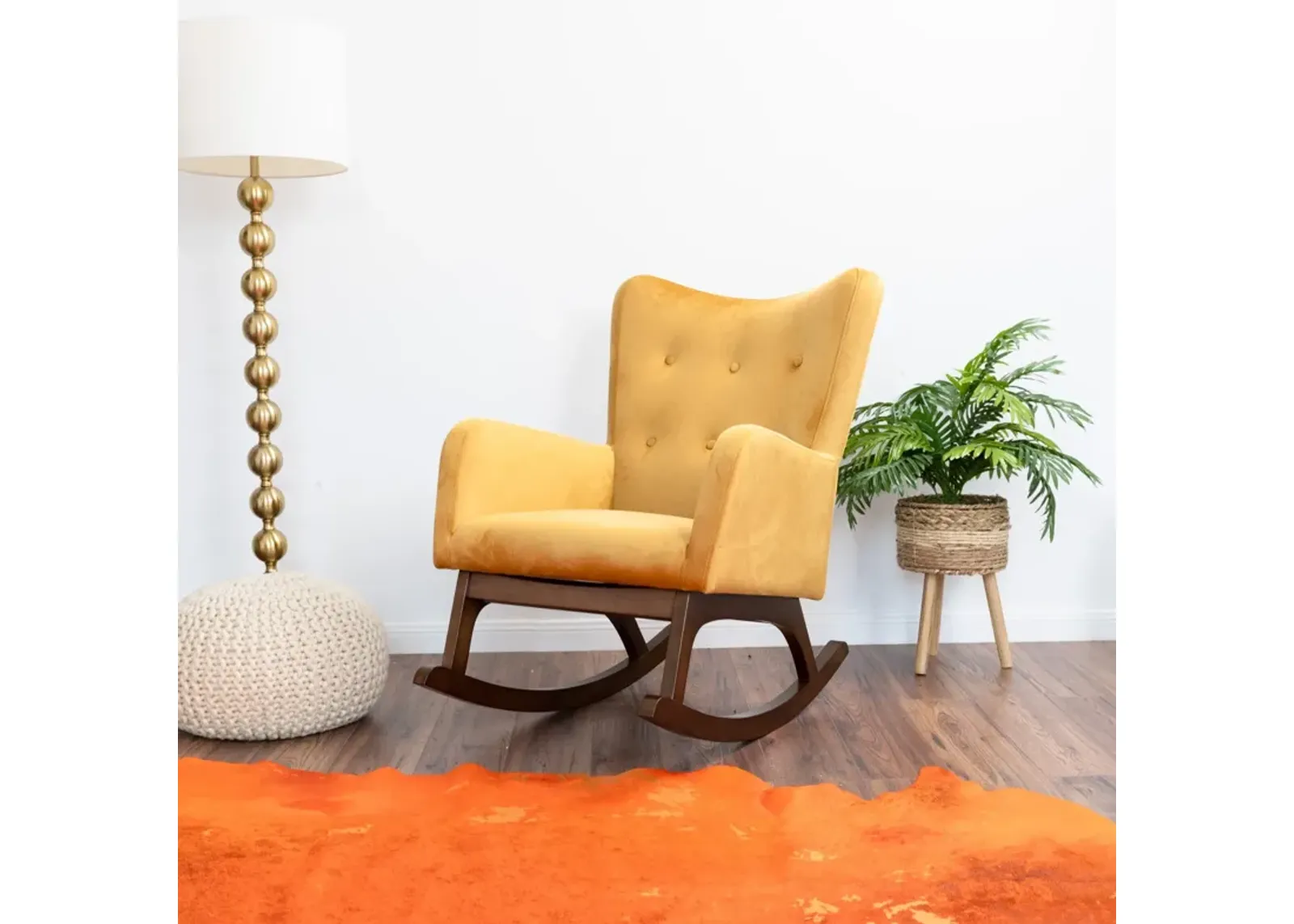 Charlotte Yellow Velvet Rocking Chair