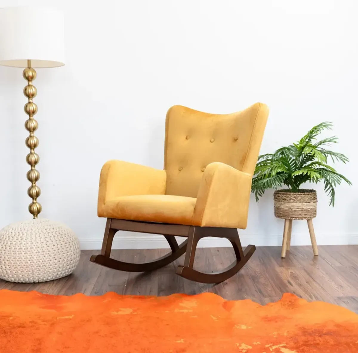 Charlotte Yellow Velvet Rocking Chair