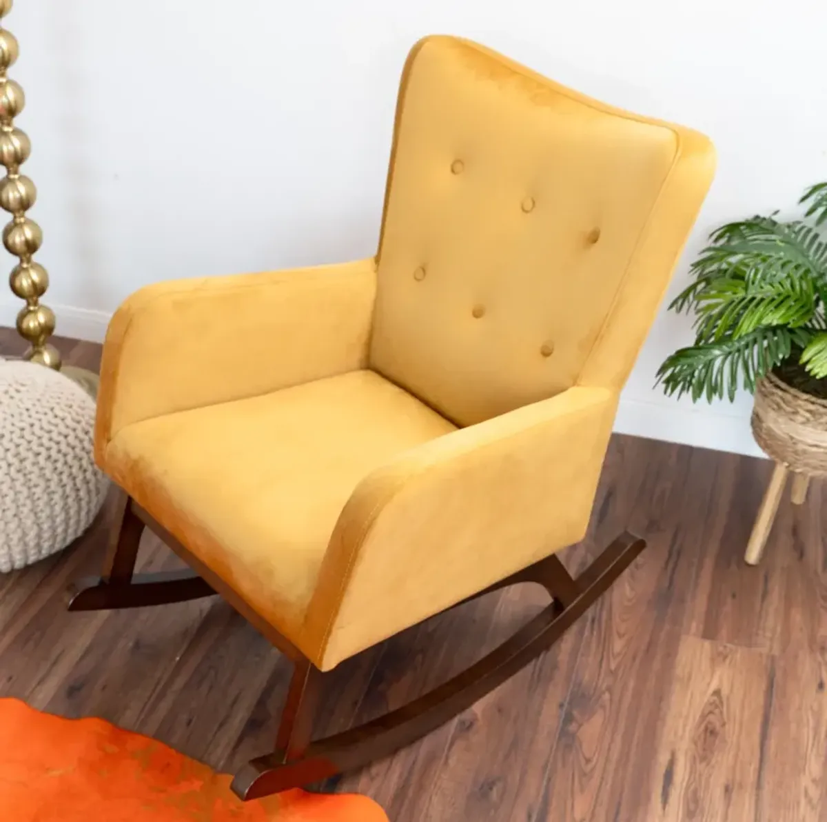 Charlotte Yellow Velvet Rocking Chair