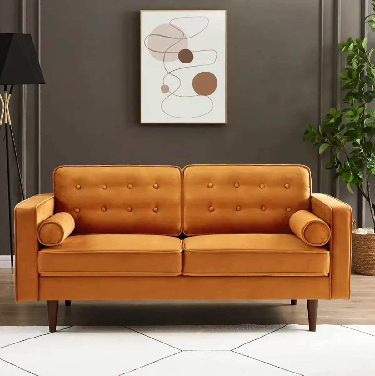 Kirby Burnt Orange Velvet Loveseat