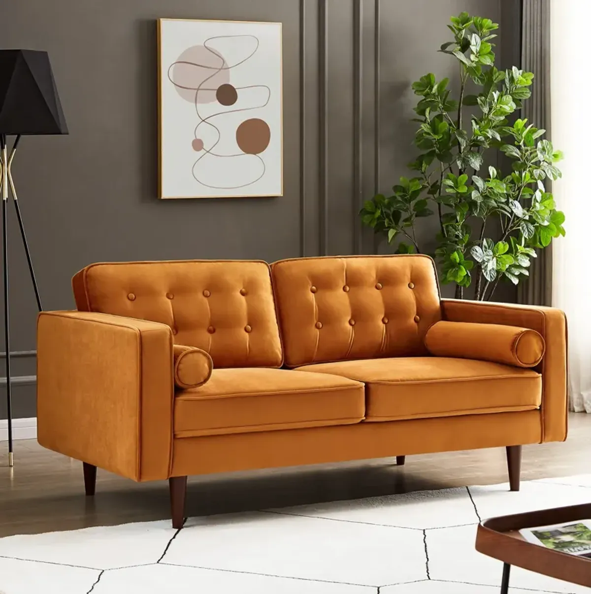 Kirby Burnt Orange Velvet Loveseat