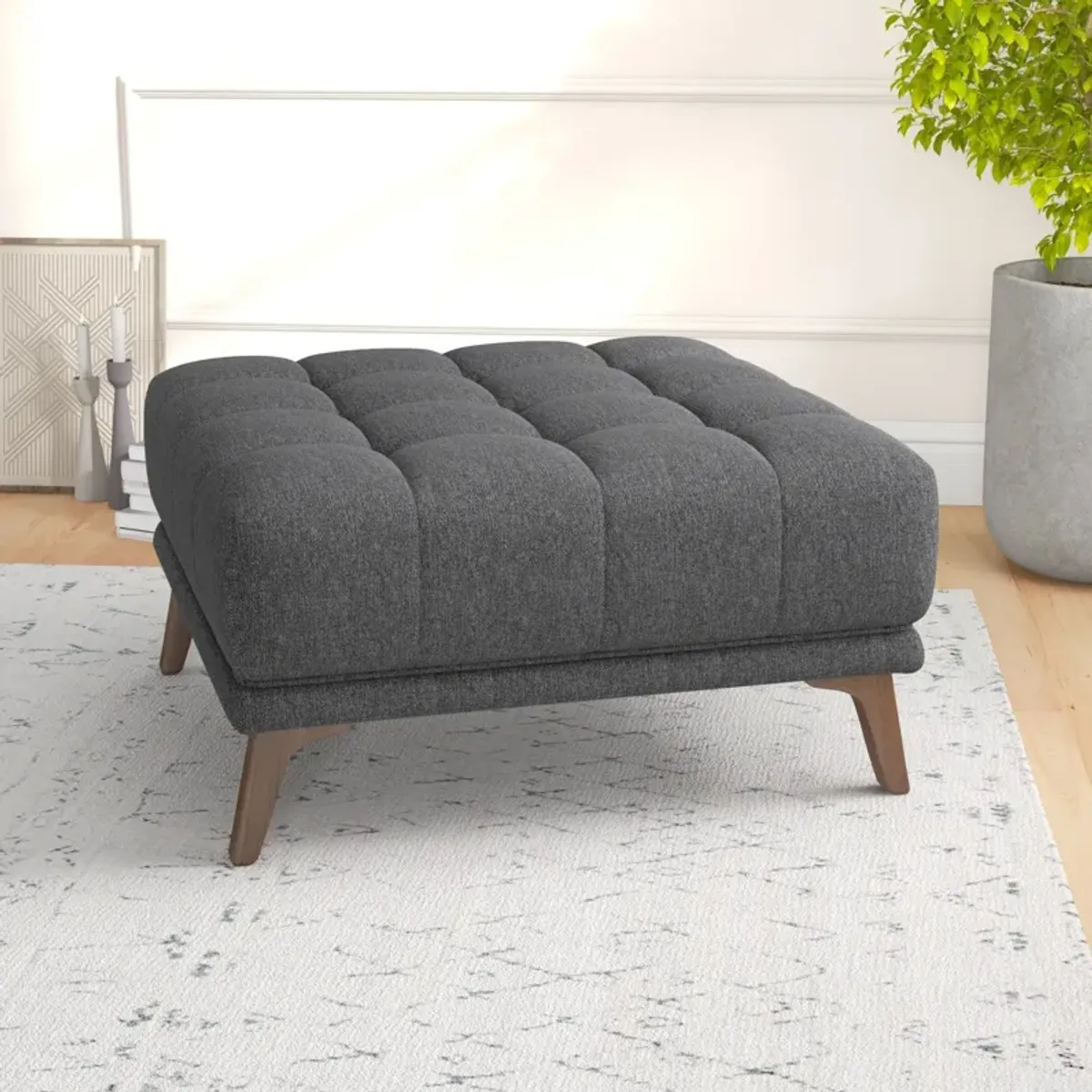 Kano Dark Gray Fabric Ottoman