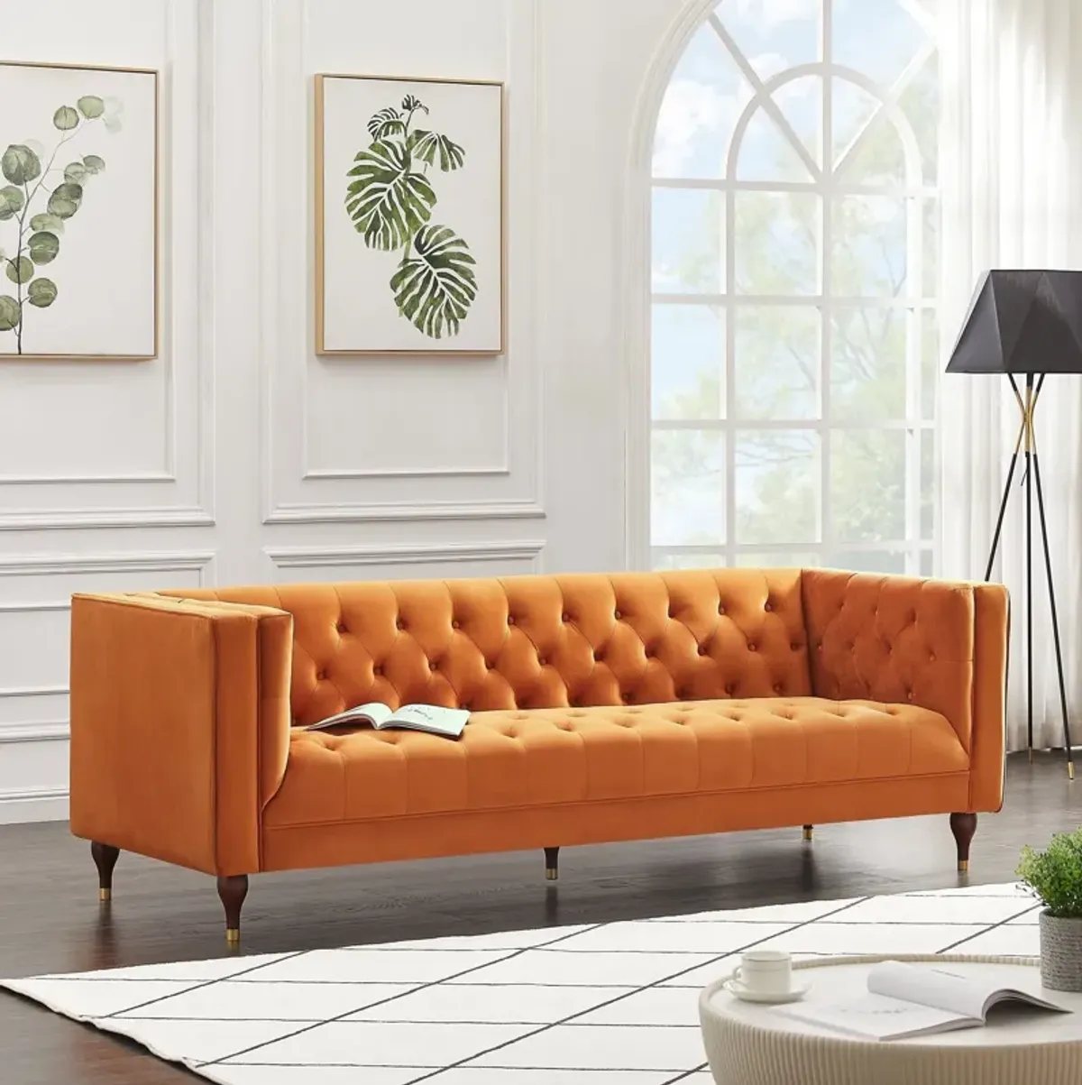 Houston Burnt Orange Velvet Modern Sofa