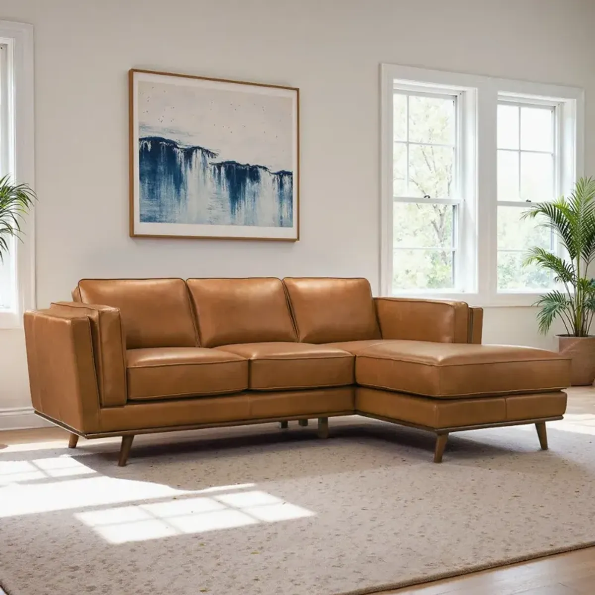 Ferre Leather Sectional Right Facing Chaise