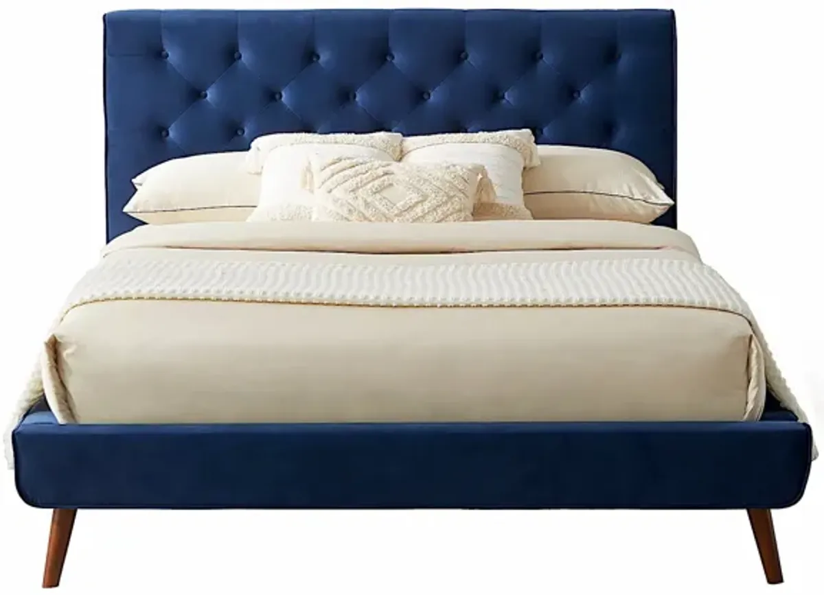 Ashley Queen Navy Blue Velvet Platform Bed