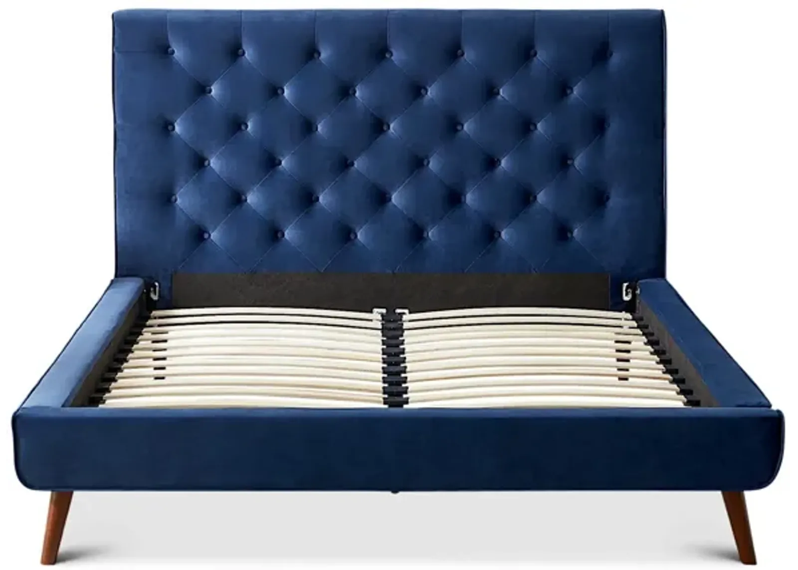 Ashley Queen Navy Blue Velvet Platform Bed