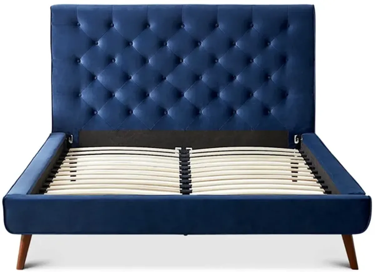 Ashley Queen Navy Blue Velvet Platform Bed