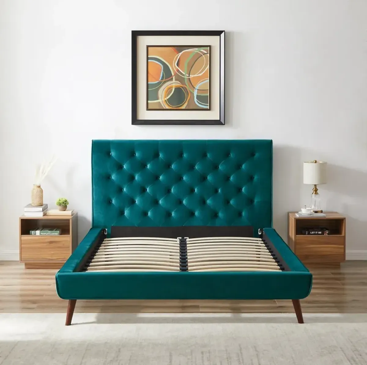 Ashley Queen Turquoise Velvet Platform Bed