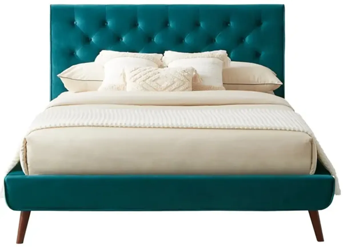 Ashley Queen Turquoise Velvet Platform Bed