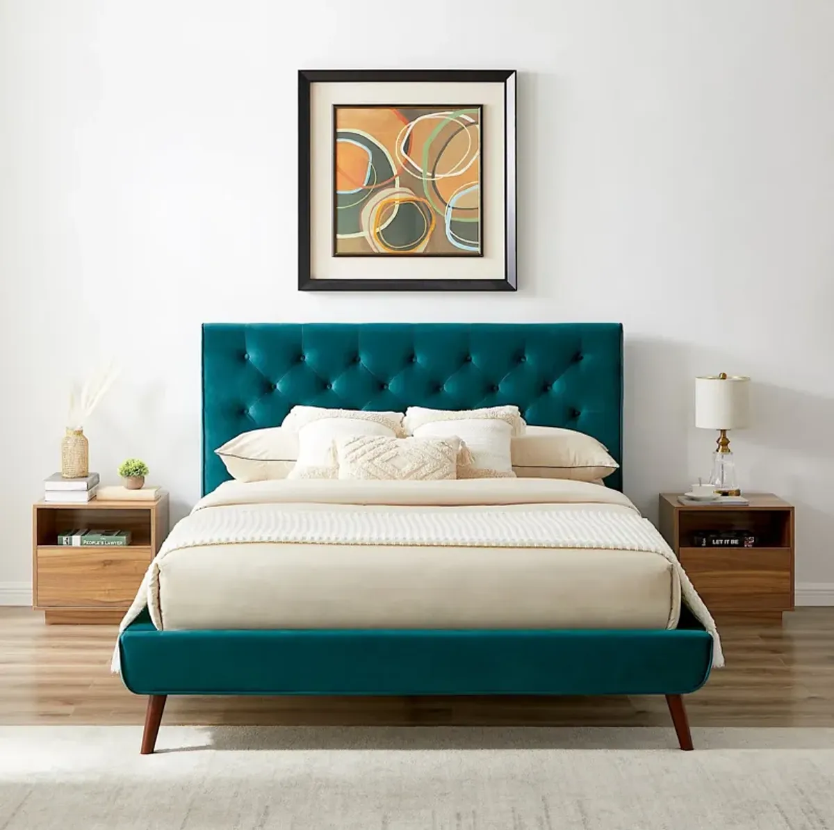 Ashley Queen Turquoise Velvet Platform Bed