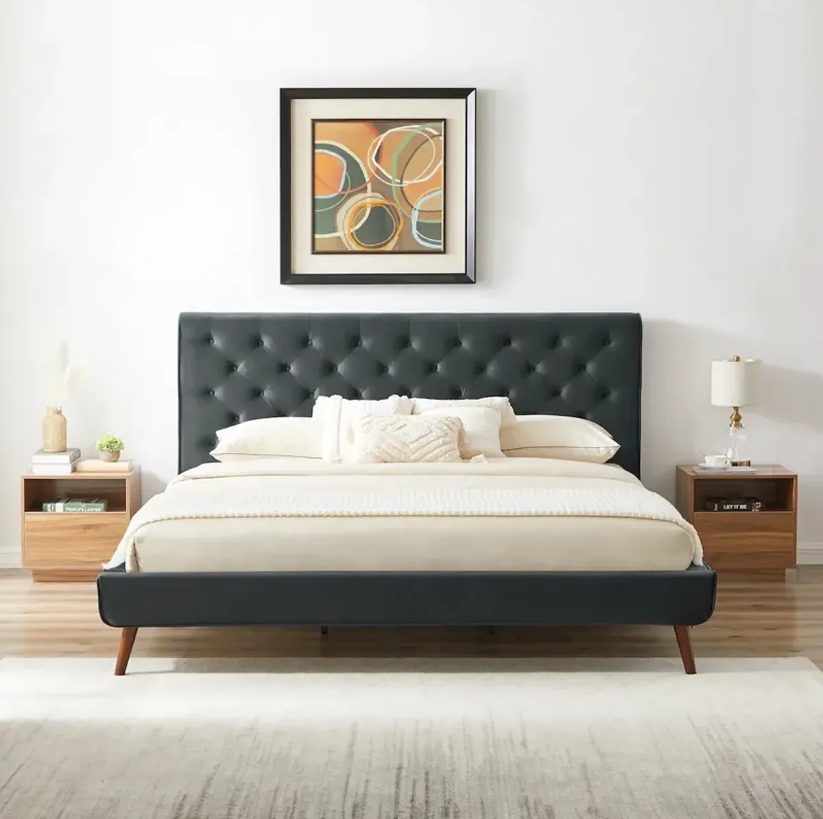 Ashley King Dark Gray Velvet Platform Bed