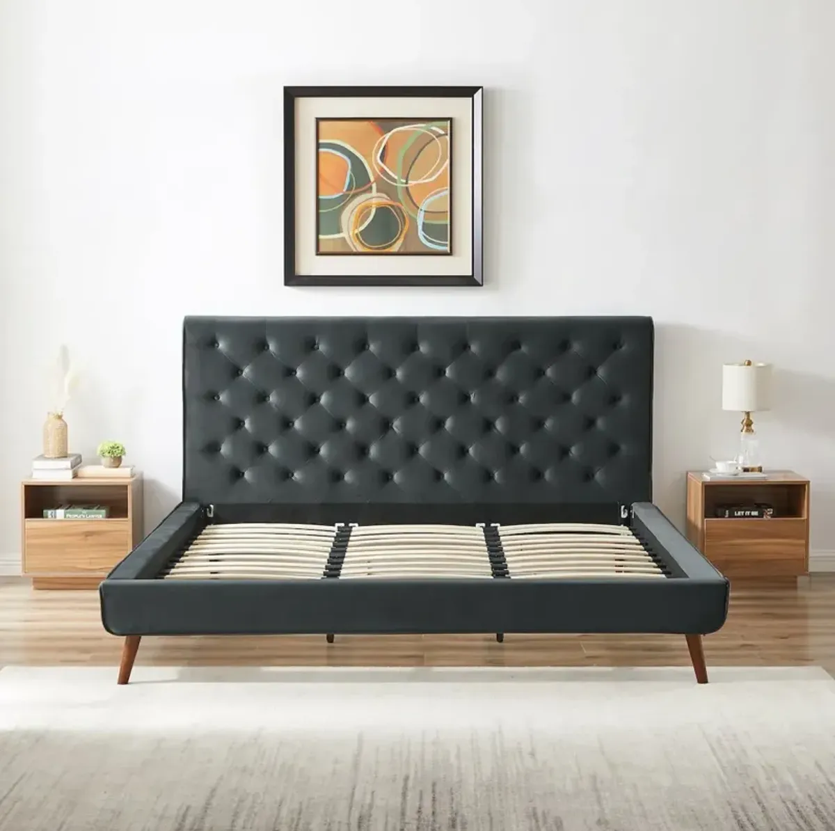 Ashley King Dark Gray Velvet Platform Bed