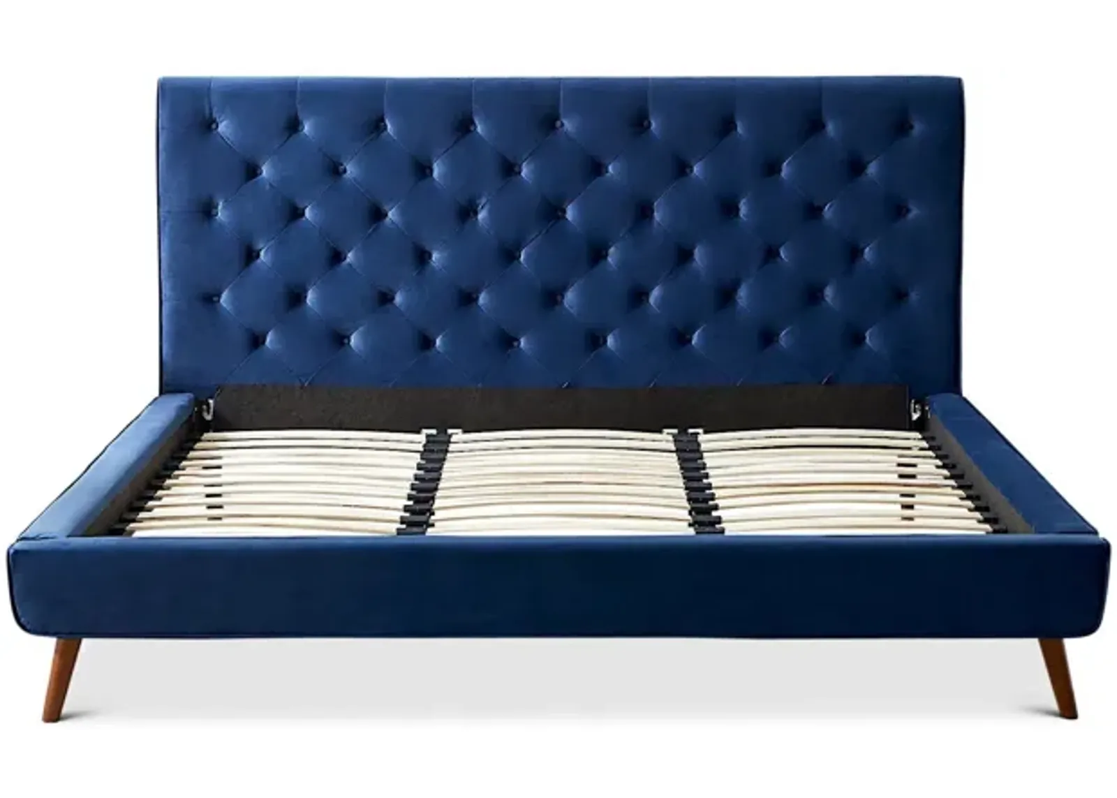 Ashley King Navy Blue Velvet Platform Bed