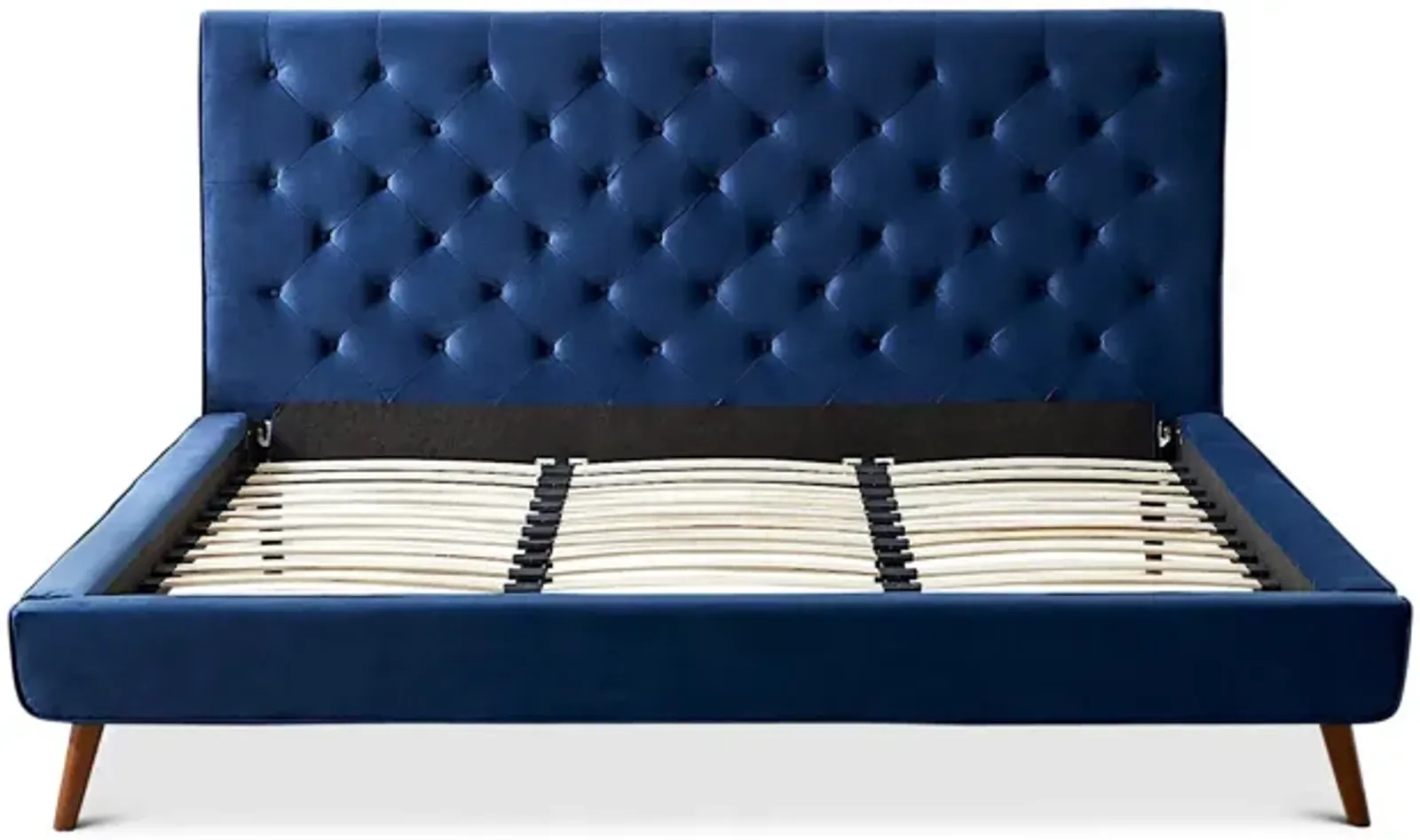 Ashley King Navy Blue Velvet Platform Bed