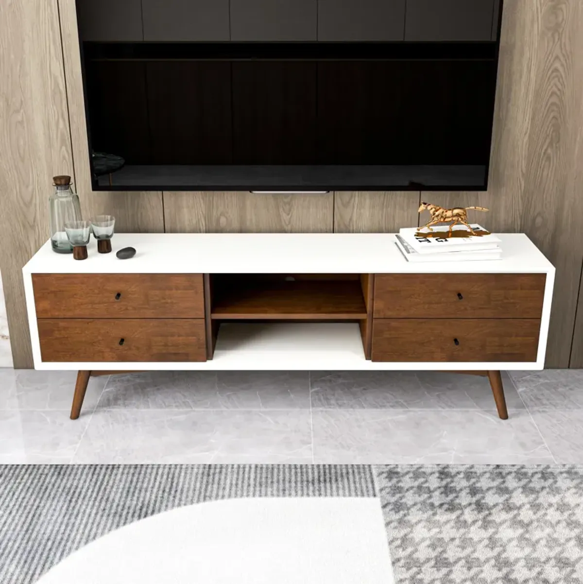 Noak Mid Century Modern Style White TV Stand