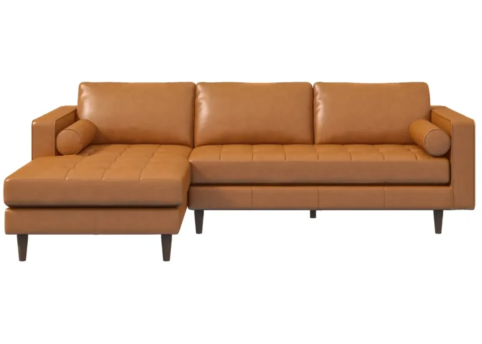 Daphne Tan Leather L Shape Corner Sofa Left Facing Chaise