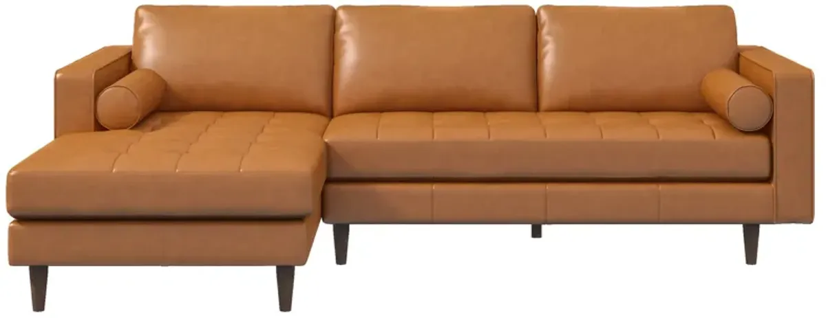 Daphne Tan Leather L Shape Corner Sofa Left Facing Chaise