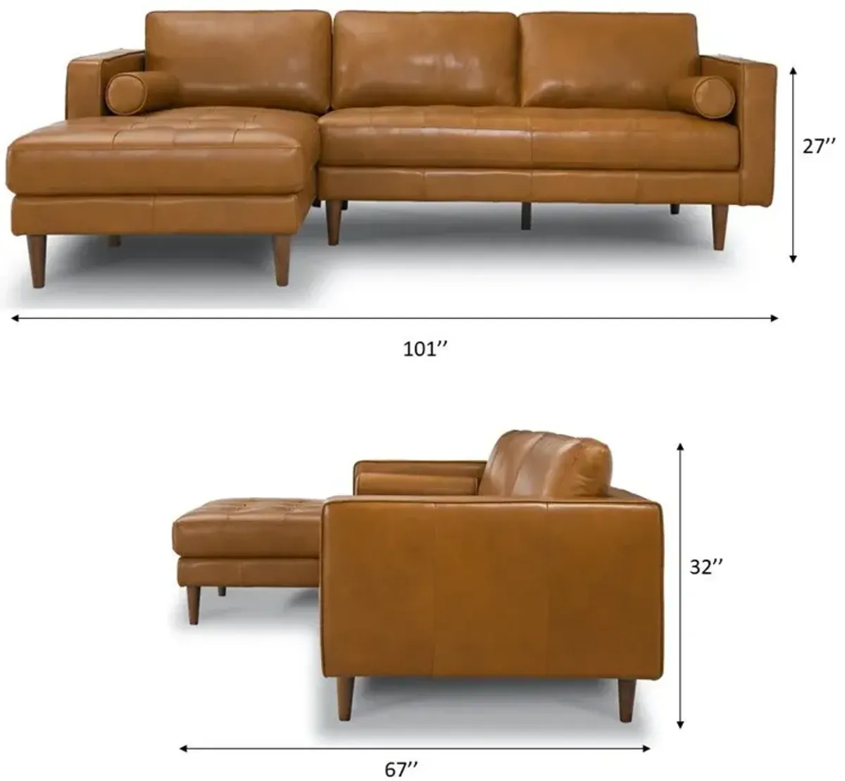 Daphne Tan Leather L Shape Corner Sofa Right Facing Chaise