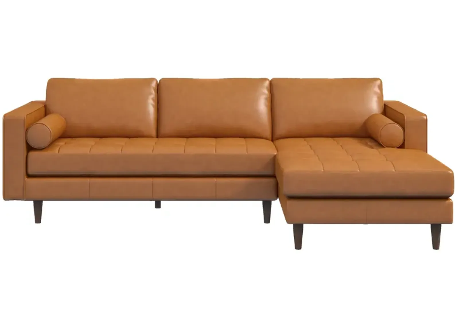 Daphne Tan Leather L Shape Corner Sofa Right Facing Chaise