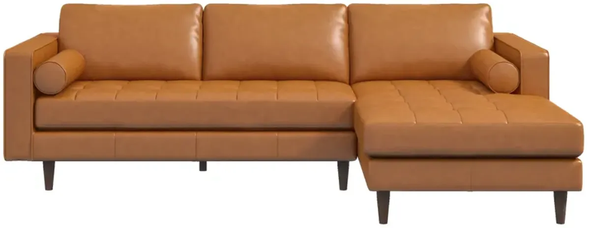 Daphne Tan Leather L Shape Corner Sofa Right Facing Chaise