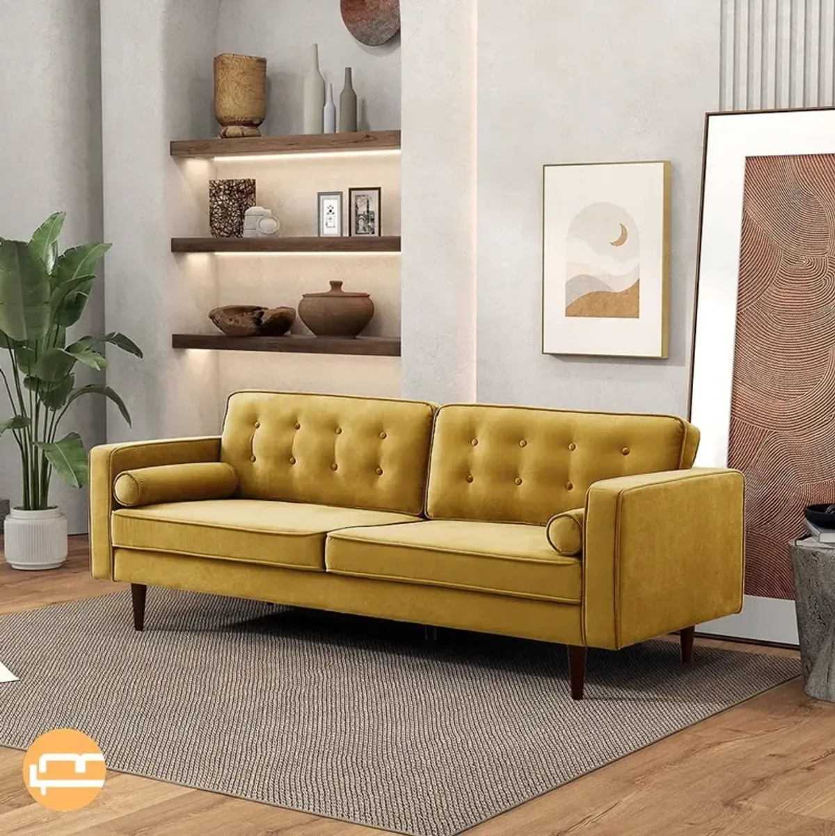 Kirby Dark Yellow Velvet Sofa